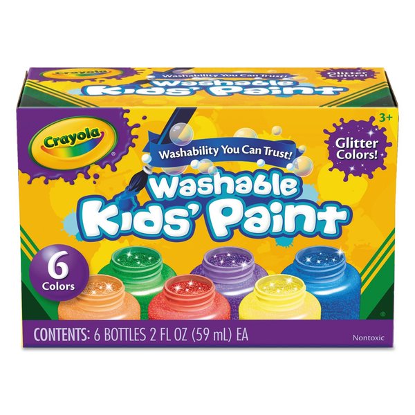 Crayola Washable Paint, 6 Colors, Blue/Green/Orange/Purple/Red/Yellow, 2 oz 542400